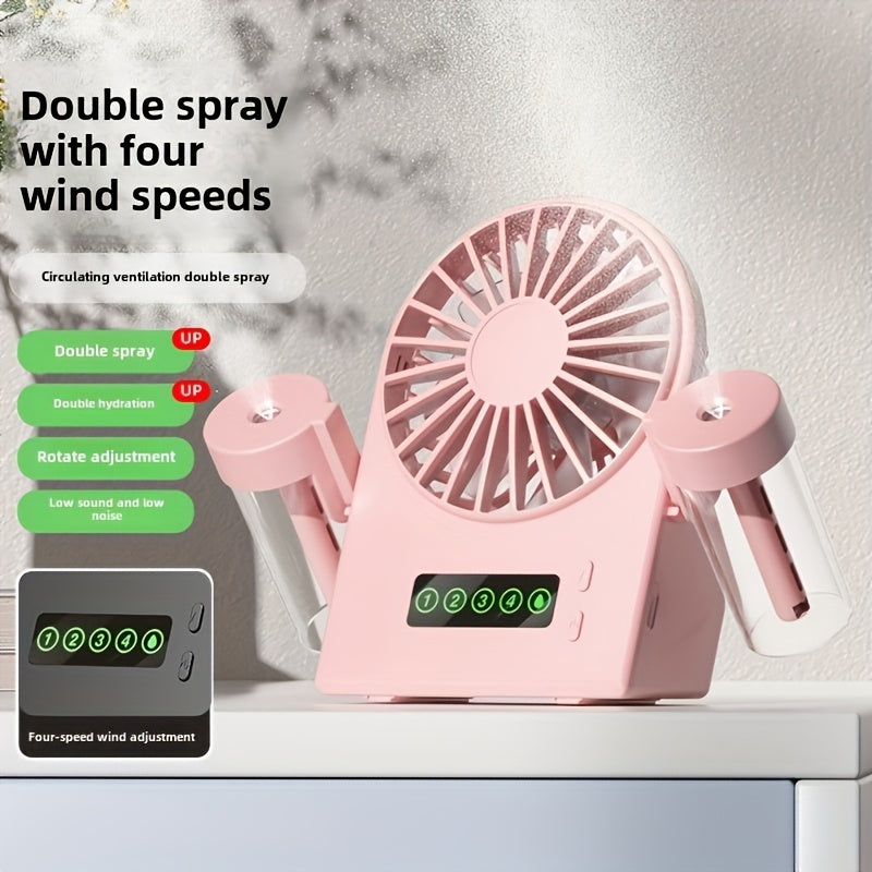USB Rechargeable Portable Fan with 1200mAh Battery Adjustable Speeds Cooling Mist Digital Display