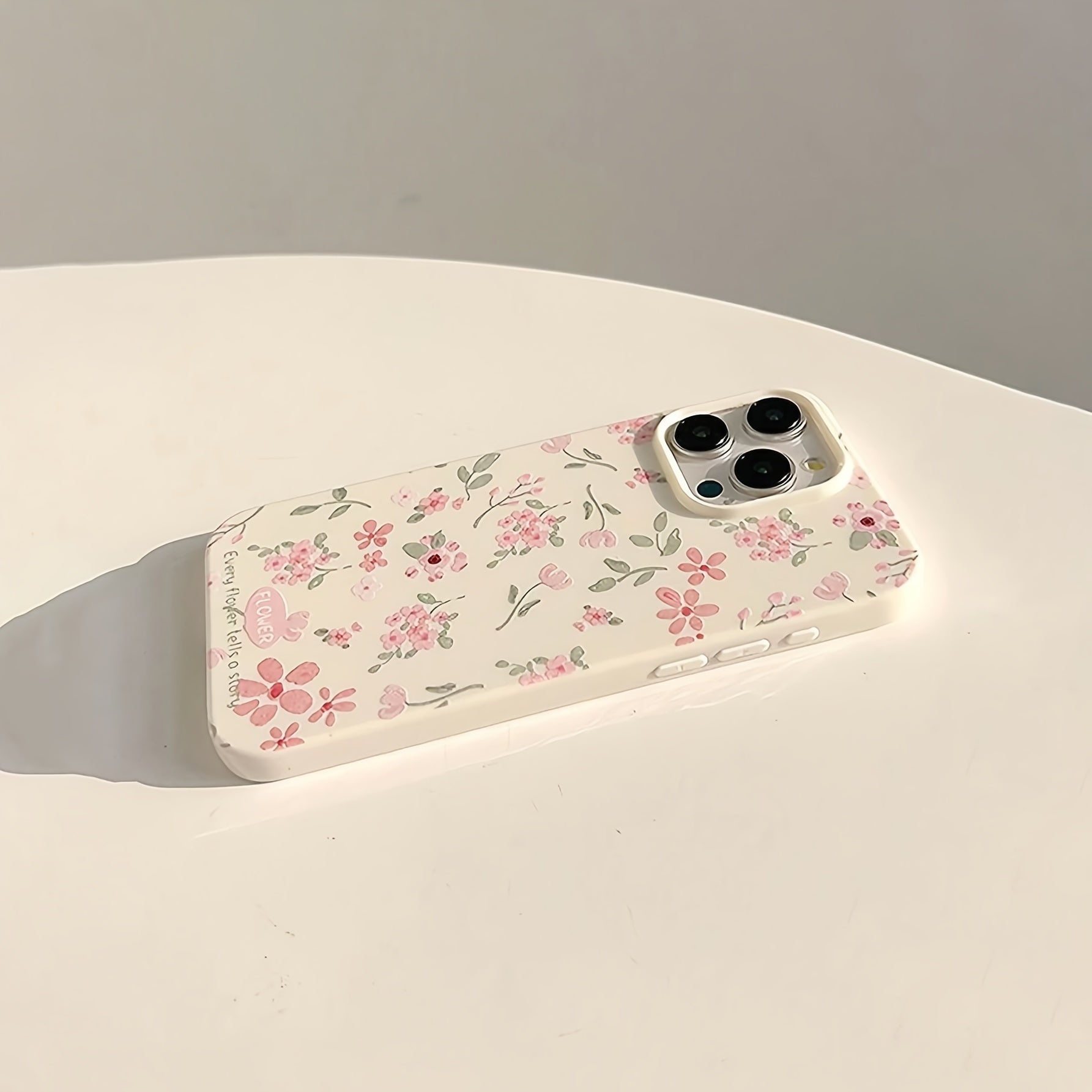 Pink Flower Green Leaf Frosted TPU Phone Case for iPhone Full Protection