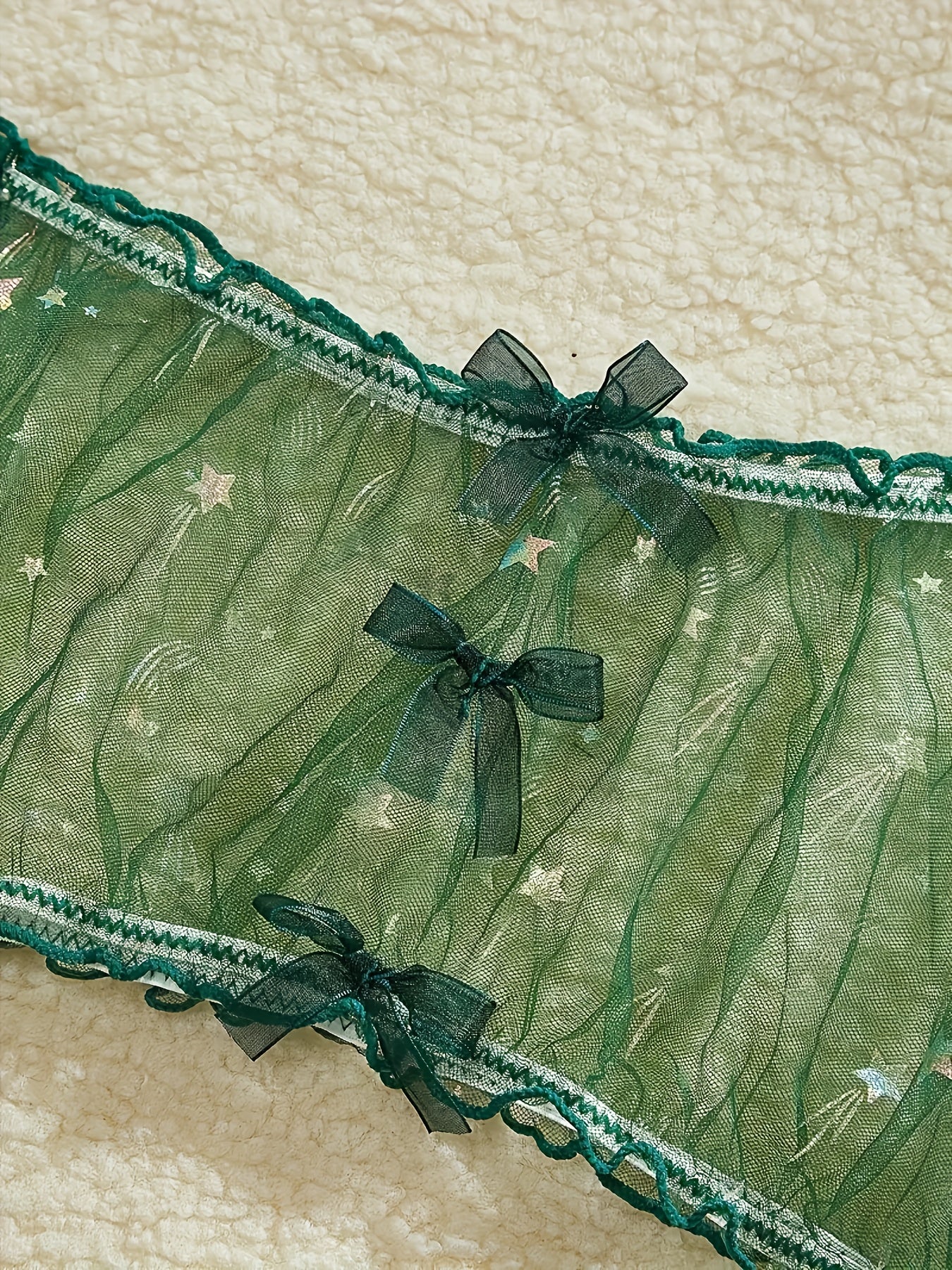 Sheer Lingerie Set with Bow Detail Bra Panty Garter Belt Breathable Polyester for Romantic Occasions