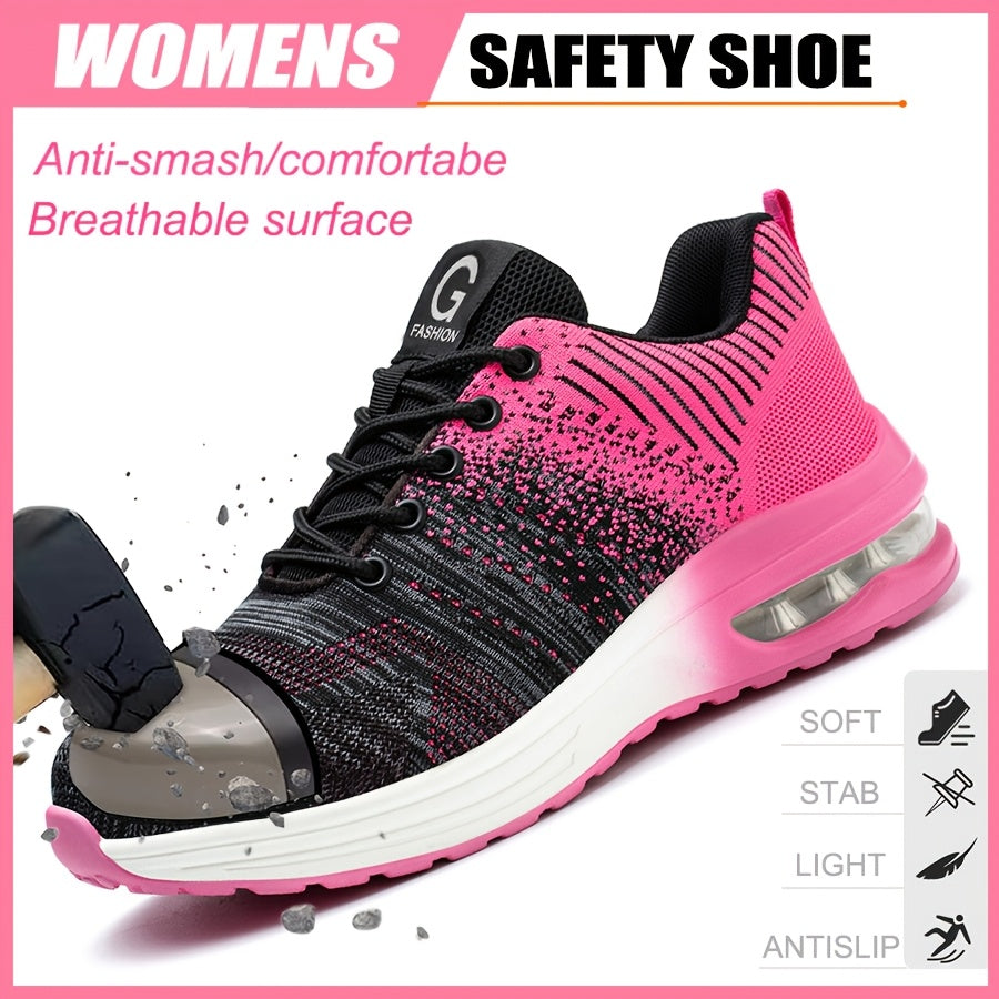 Women's Pink Black Gradient Safety Sneakers Air Cushion Slip-Resistant