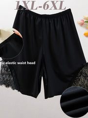 Plus Size High-Waisted Lounge Pants Tummy Control Lace Trim Loose Fit