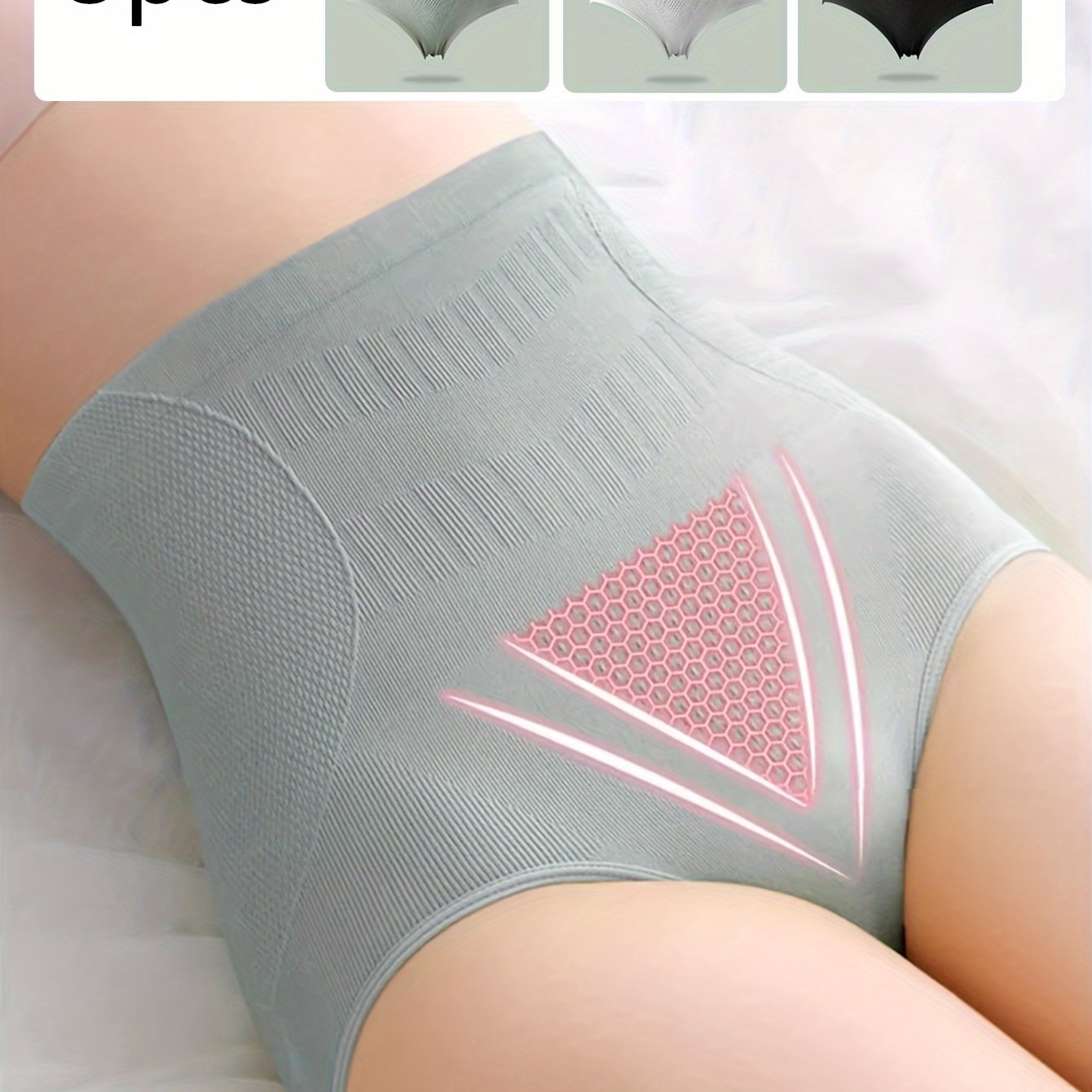 Women's High-Waist Briefs Nylon Elastane Tummy Control Butt Lifting Non-See-Through Light Gray White Beige 3 Pack