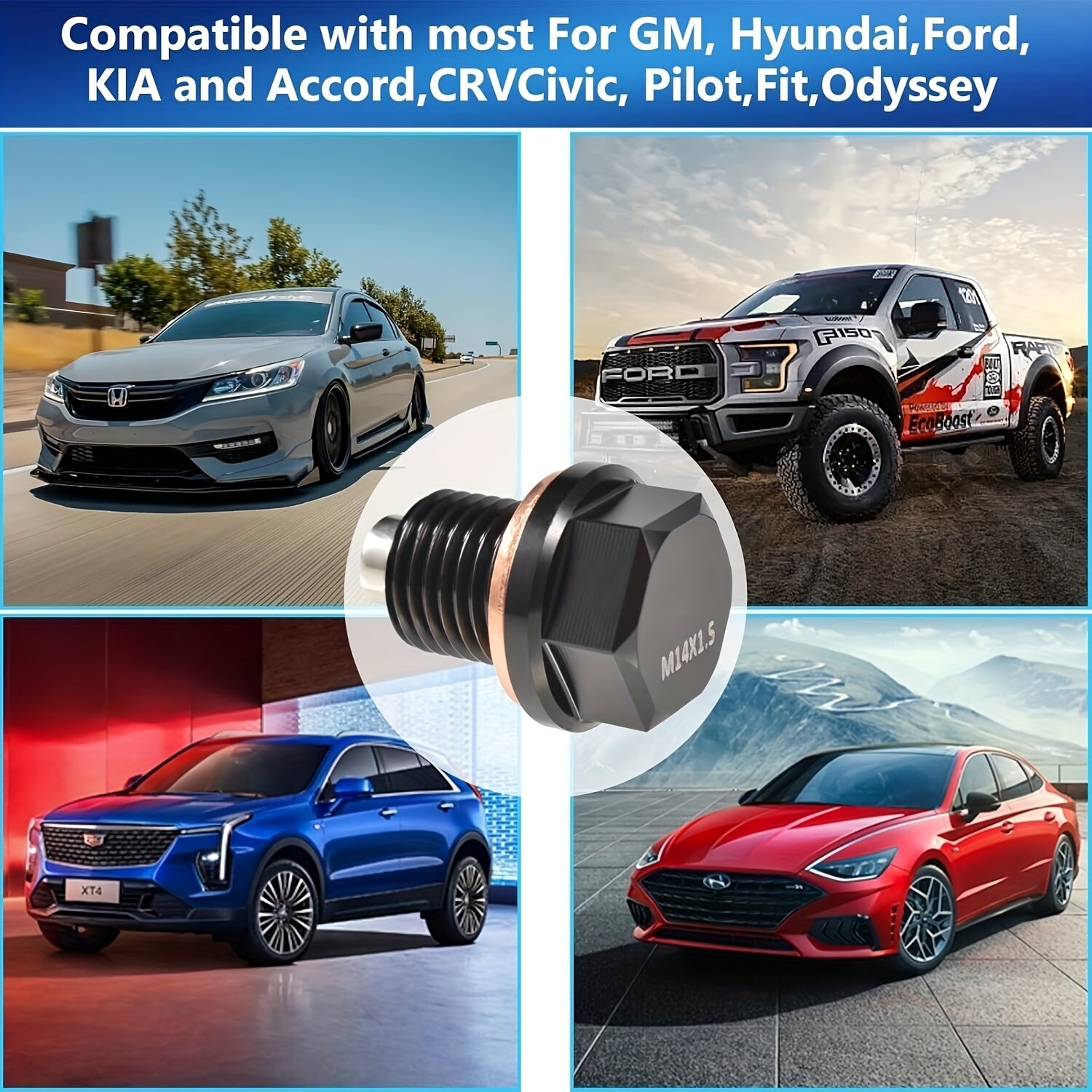 Aluminum Magnetic Oil Drain Plug 1/2 Inch M14x1.5 with Copper Gasket Seal