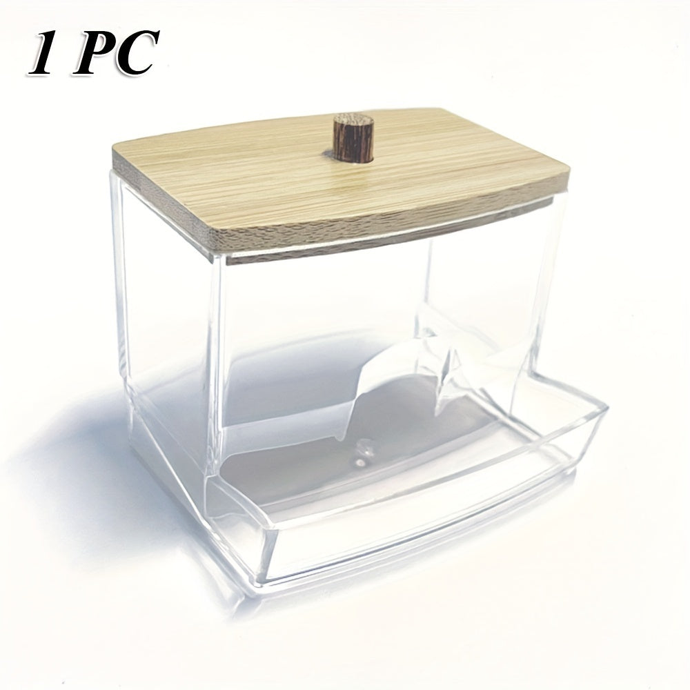 2-Pack Swab Holder with Wooden Cover for Bathroom Kitchen Storage