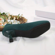 Women's Knitted Slip-On Mid Heels Solid Color Comfortable Work Shoes