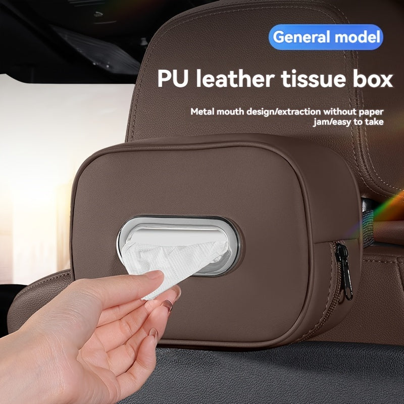PU Leather Car Tissue Box Holder Multi-Functional Vehicle Organizer