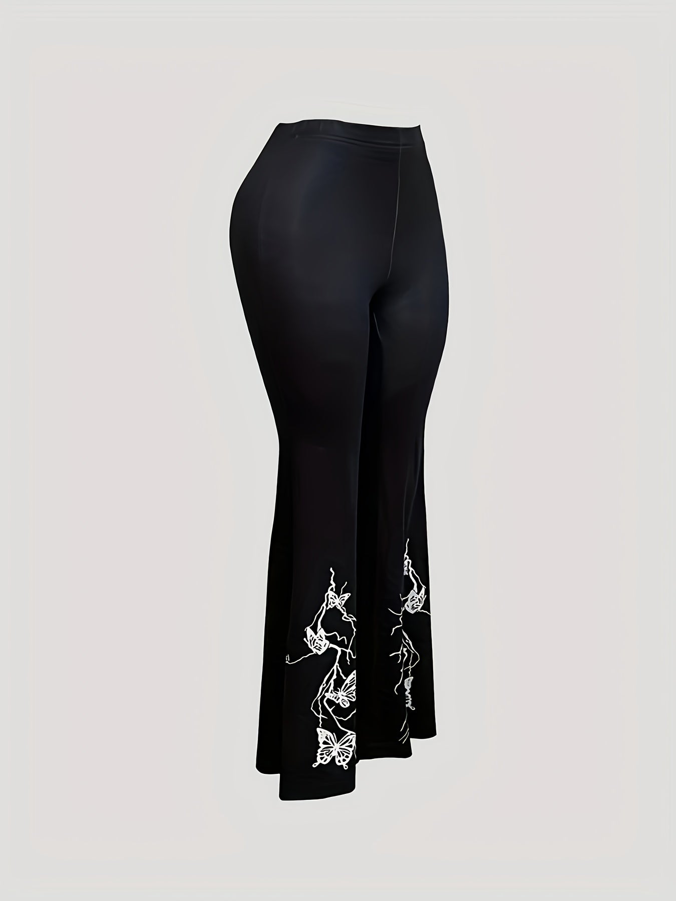 Plus Size Butterfly Print Flare Leg Pants Casual Stretch Summer Women
