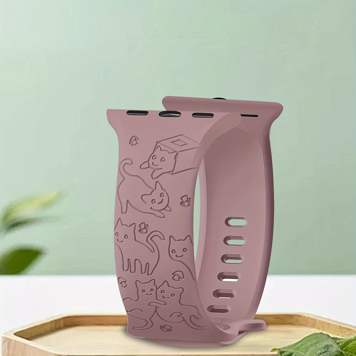 Engraved Silicone Watch Band with Kitten Pattern for iWatch Compatible with Multiple Sizes