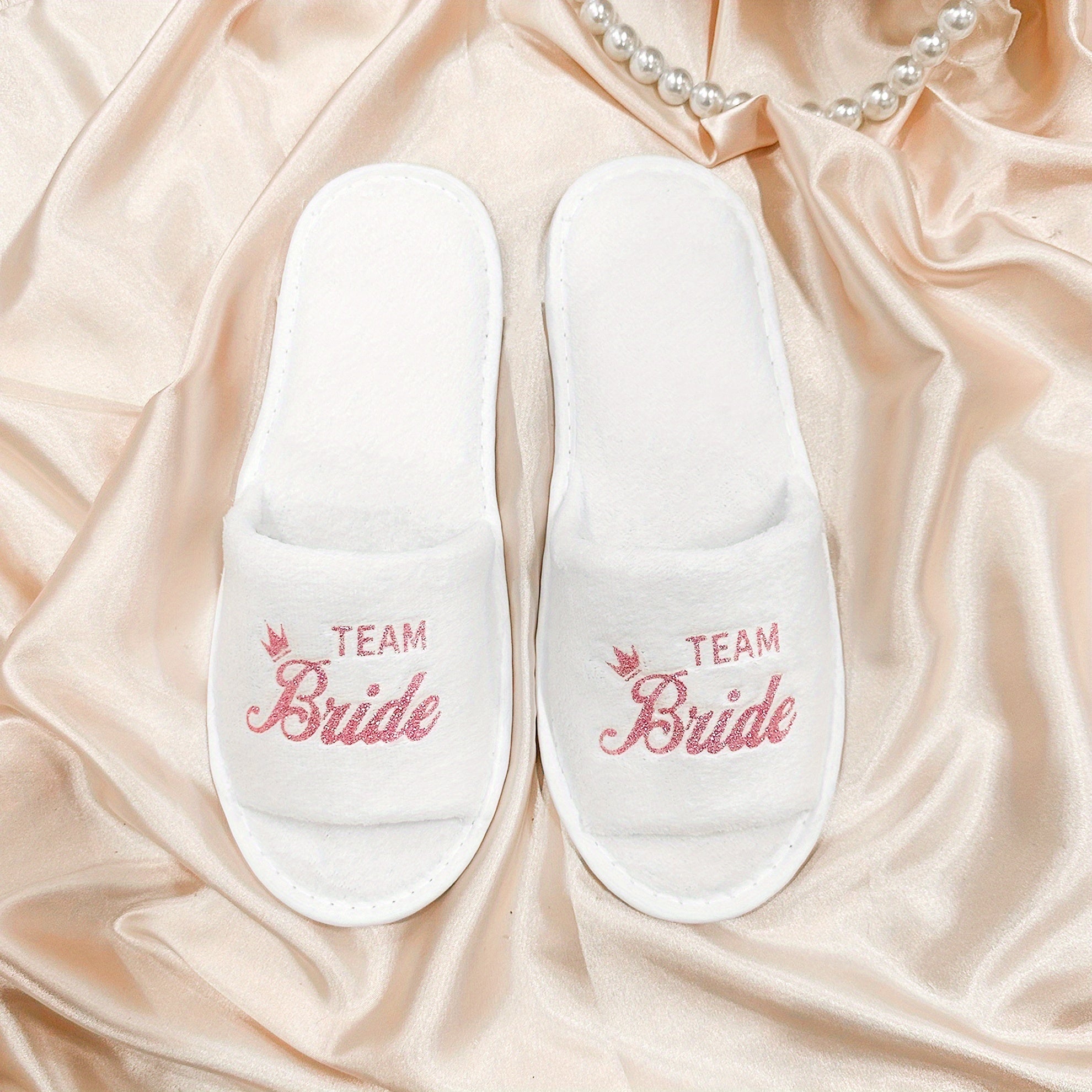 Pink Glitter Bridal Slippers Set - Heart Design, Bachelorette Party Shoes