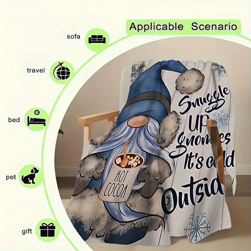 Cozy Christmas Gnome Santa Pattern Flannel Blanket Stain-Resistant Machine Washable