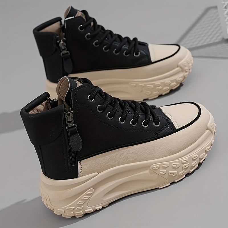 Women Chunky White Platform Sneakers with Thick Sole All-Season Casual