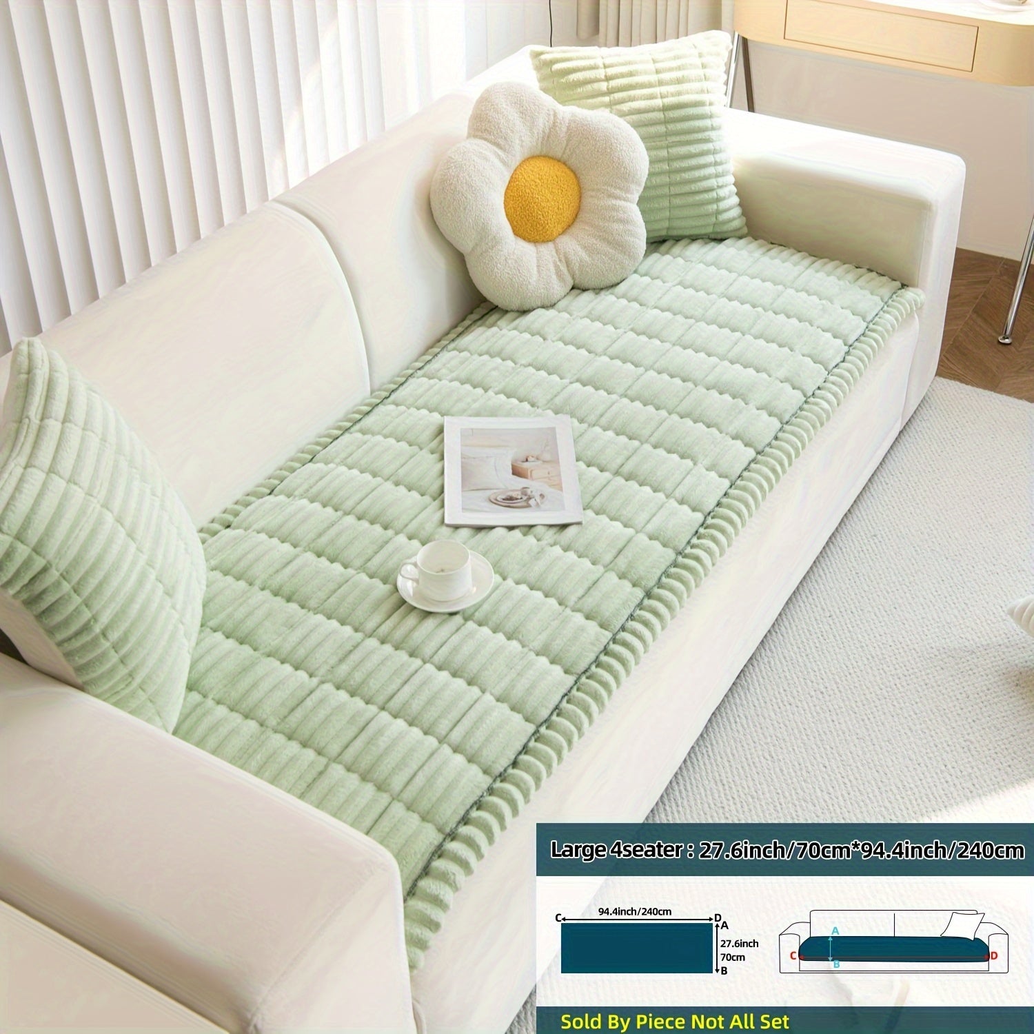 Boho Style Quilted Short Plush Sofa Cover with Ruffle Design Non-Slip Pet Friendly Machine Washable