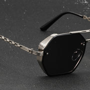 Men's Gold Sunglasses with Multi-sided Double-beam Hollow Chain for Outdoor Fashion