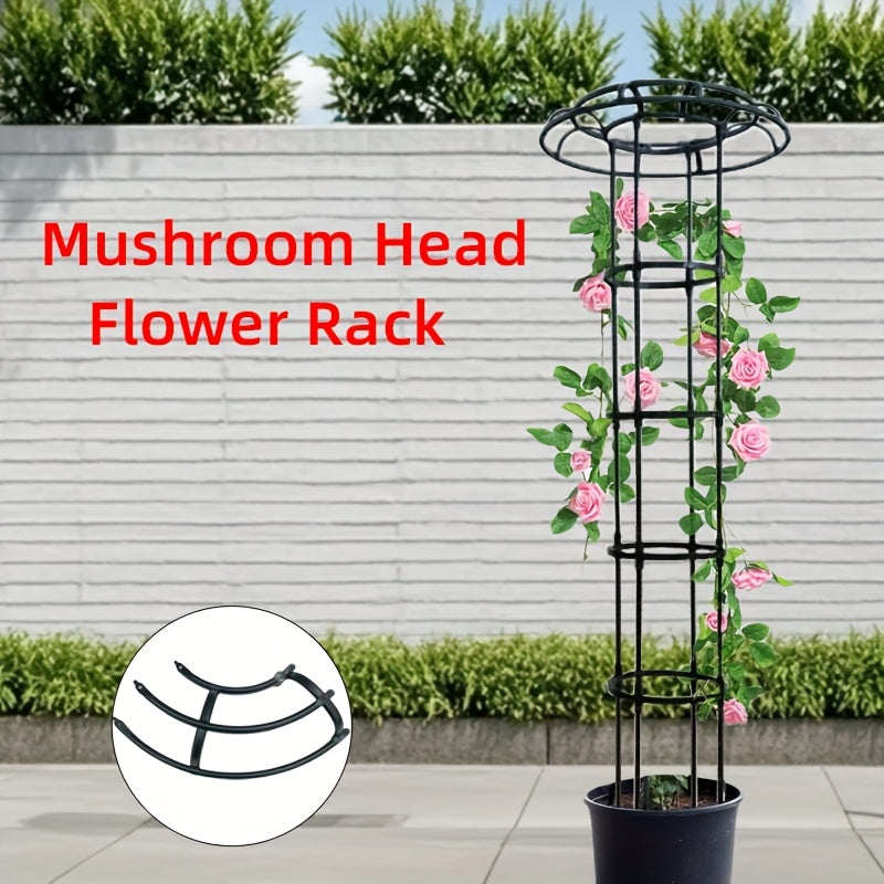 Black Metal Mushroom Flower Rack for Climbing Vines Garden Support Frame