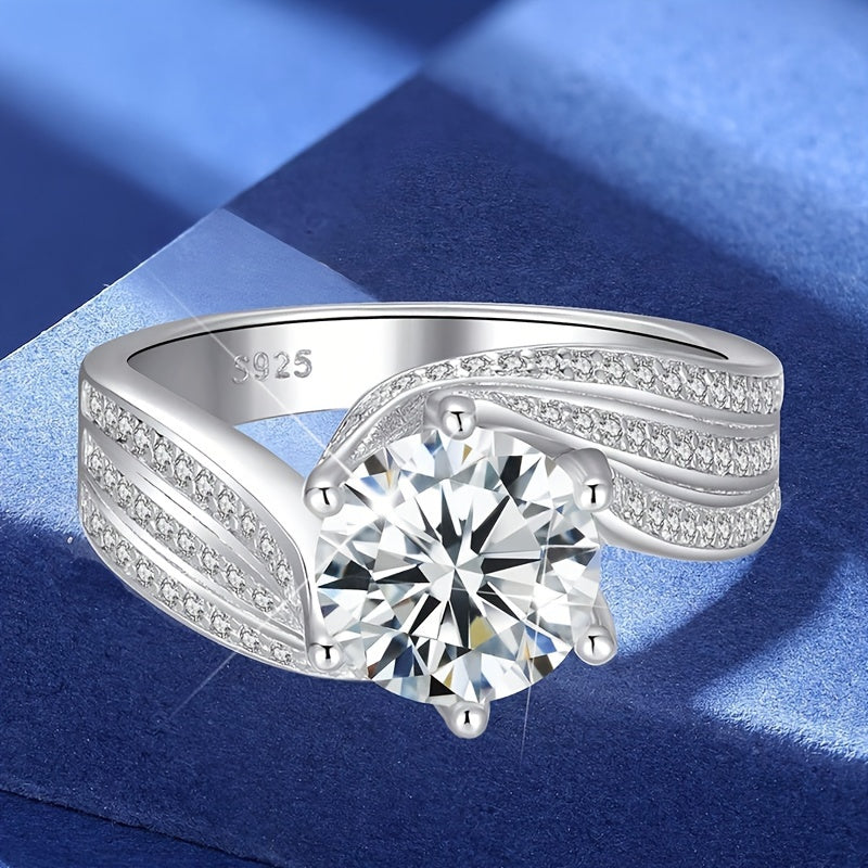 Vintage 2.0CT Moissanite Engagement Ring for Women with 6-Prong Side-Stones in Sterling Silver
