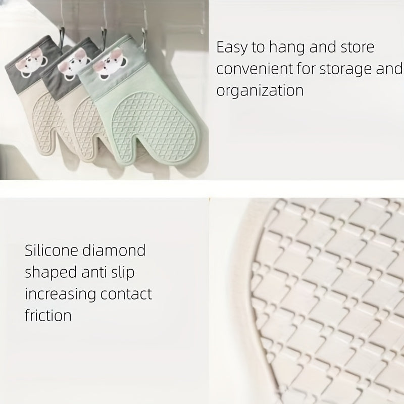 Silicone Heat-Resistant Oven Gloves 1 Pair Non-Slip Microwave Safe Baking Mitts