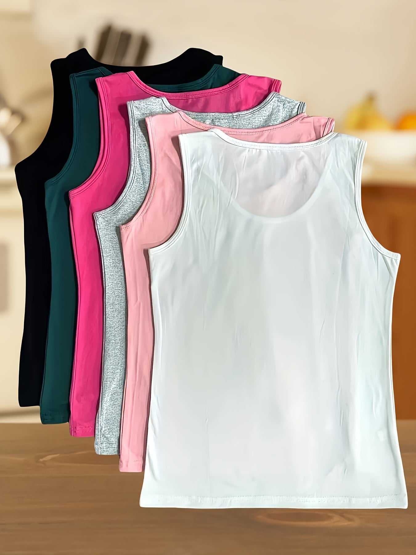 Women's Plus Size Lounge Tops Solid Round Neck Summer Vest Pack of 6