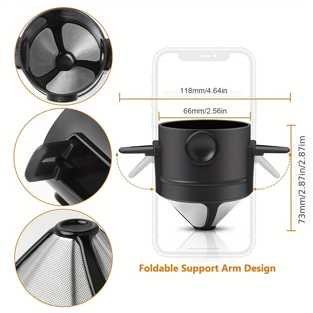 Stainless Steel Coffee Filter Portable Folding Hanging Ear Brew Funnel Cup