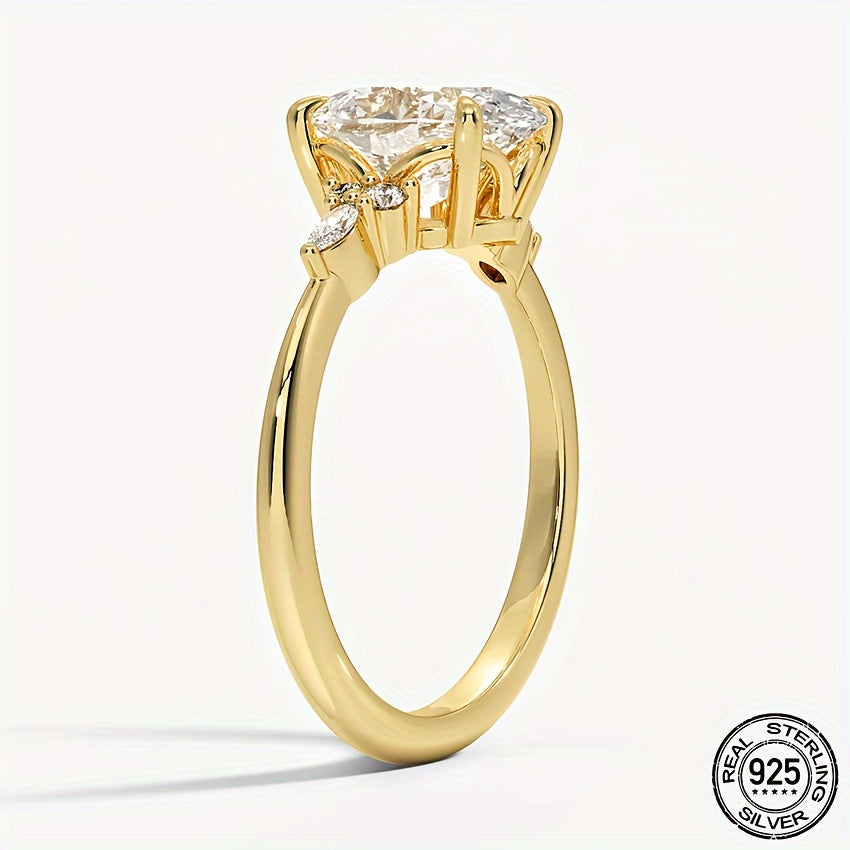 Oval Moissanite Engagement Ring 3ct Sterling Silver 18K Plated April Birthstone Wedding Jewelry