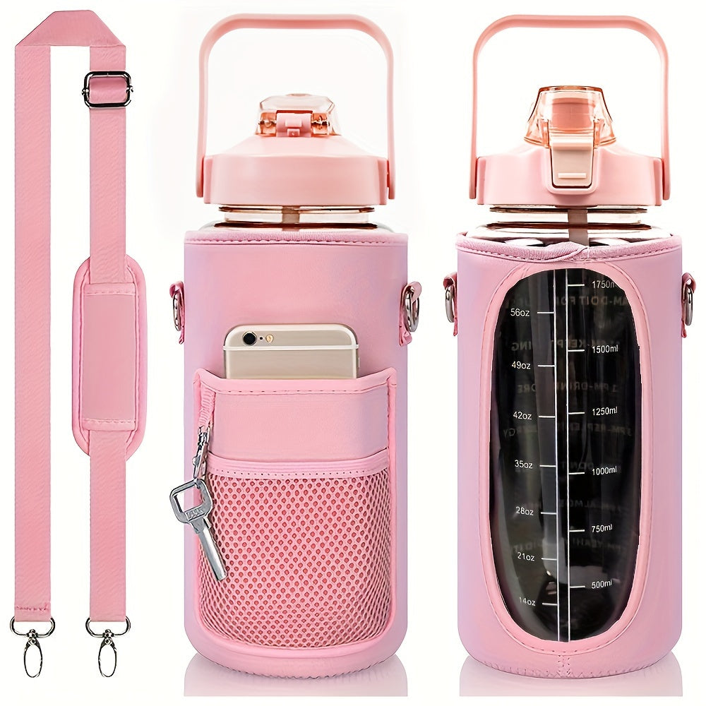 Botella de agua deportiva de 70oz de uso intensivo, a prueba de fugas, libre de BPA, con funda y pajita