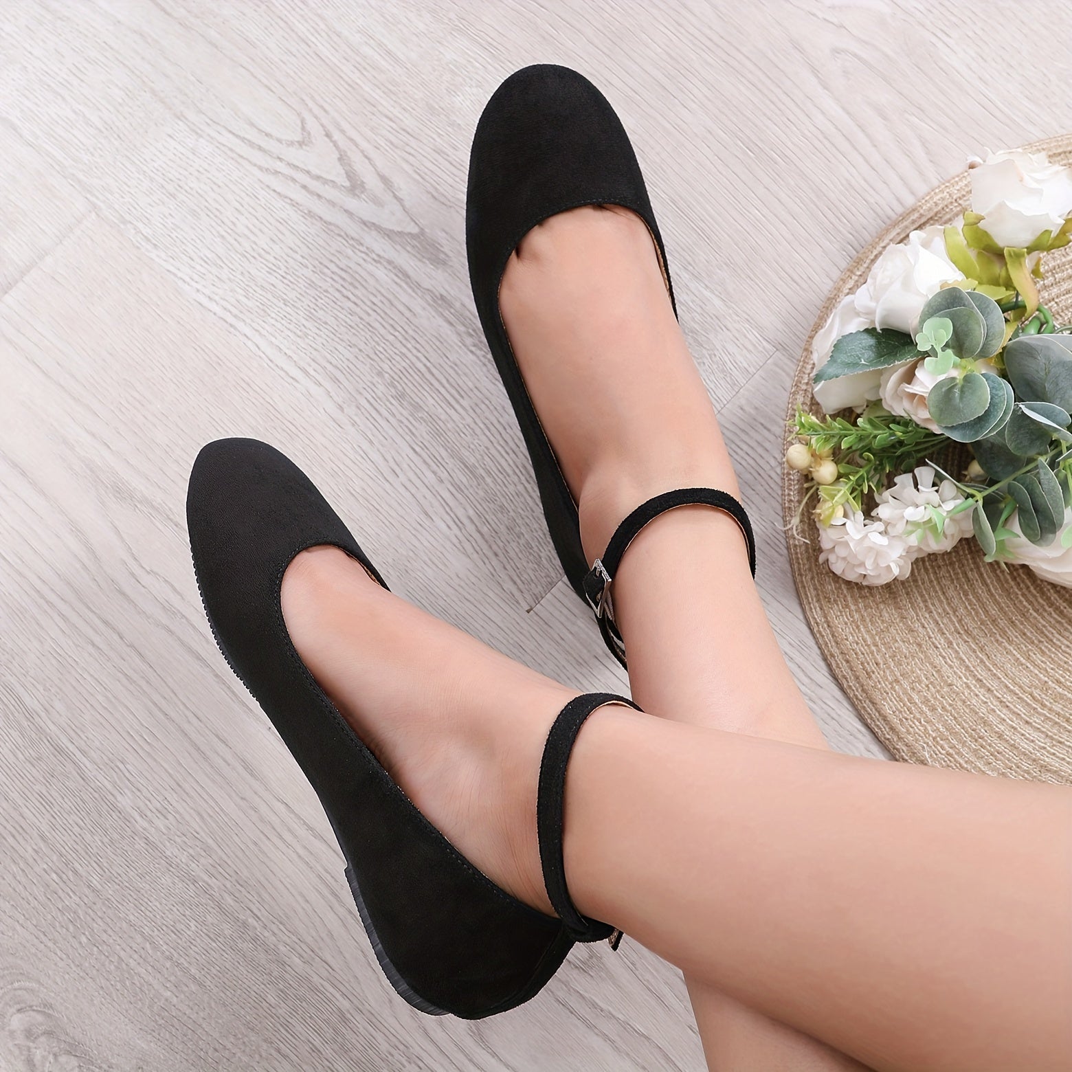 Women's Lightweight Ballet Flats with Ankle Strap, Round Toe, All-Season Comfort
