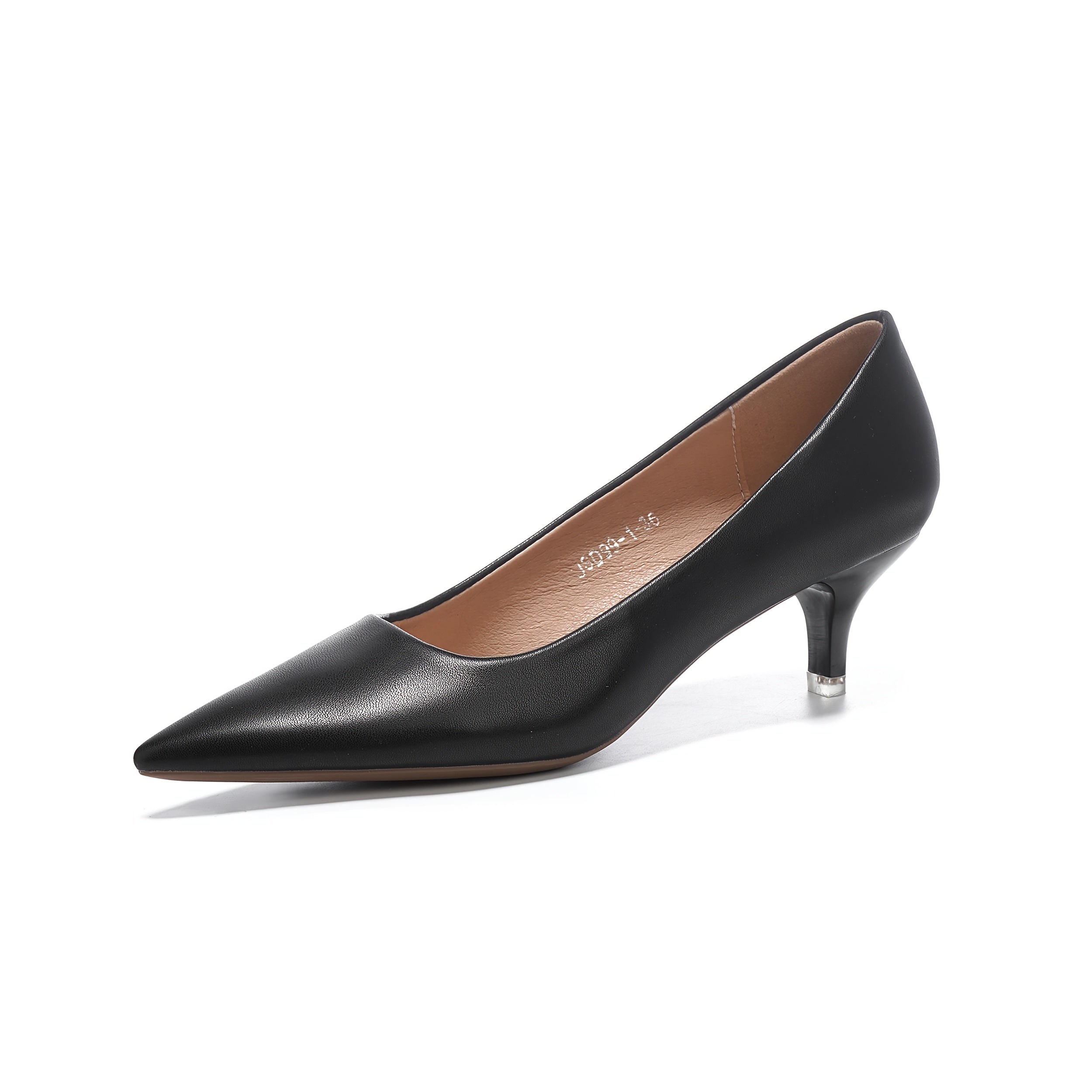 Women's Black Faux Leather Mid-Heel Pumps with Pointed Stiletto Toe and Rubber Sole