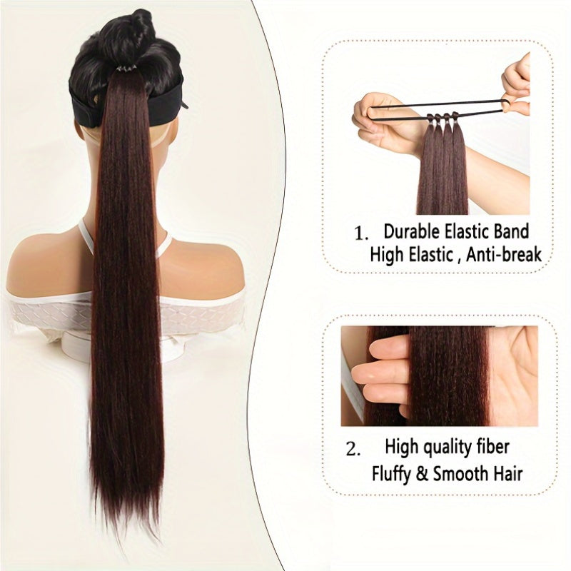 Women's Synthetic Ponytail Extensions 71cm Long Black Hairpiece Elastic Band