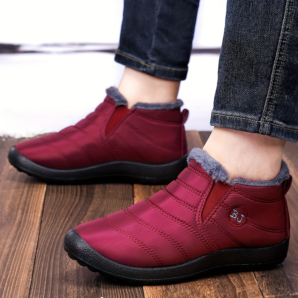 Women's Slip-On Ankle Boots Black Soft Fabric Plush Lining Comfortable Flat