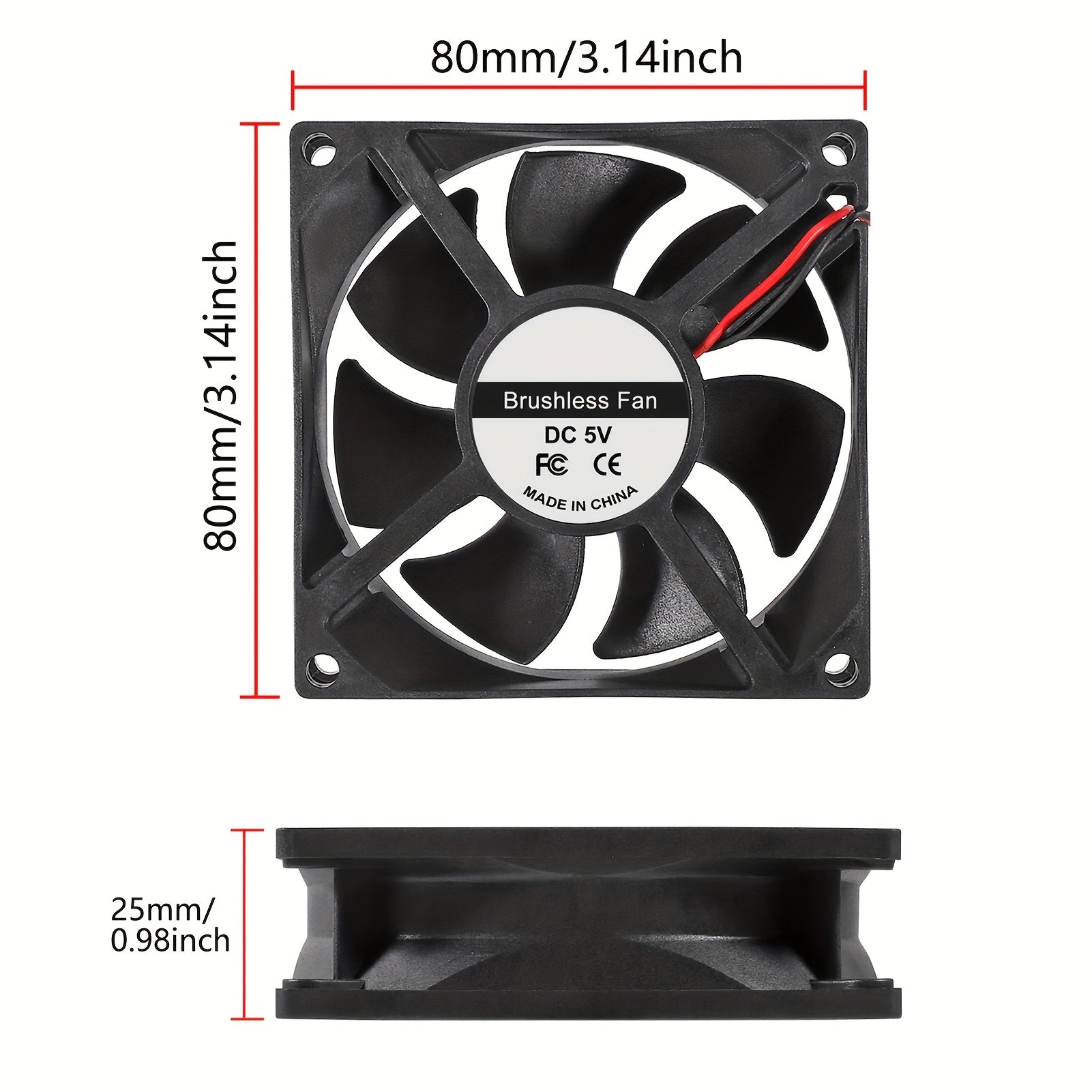 Quiet Brushless Cooling Fan 80x80x25mm USB 2800 RPM Black Copper Heat Sink