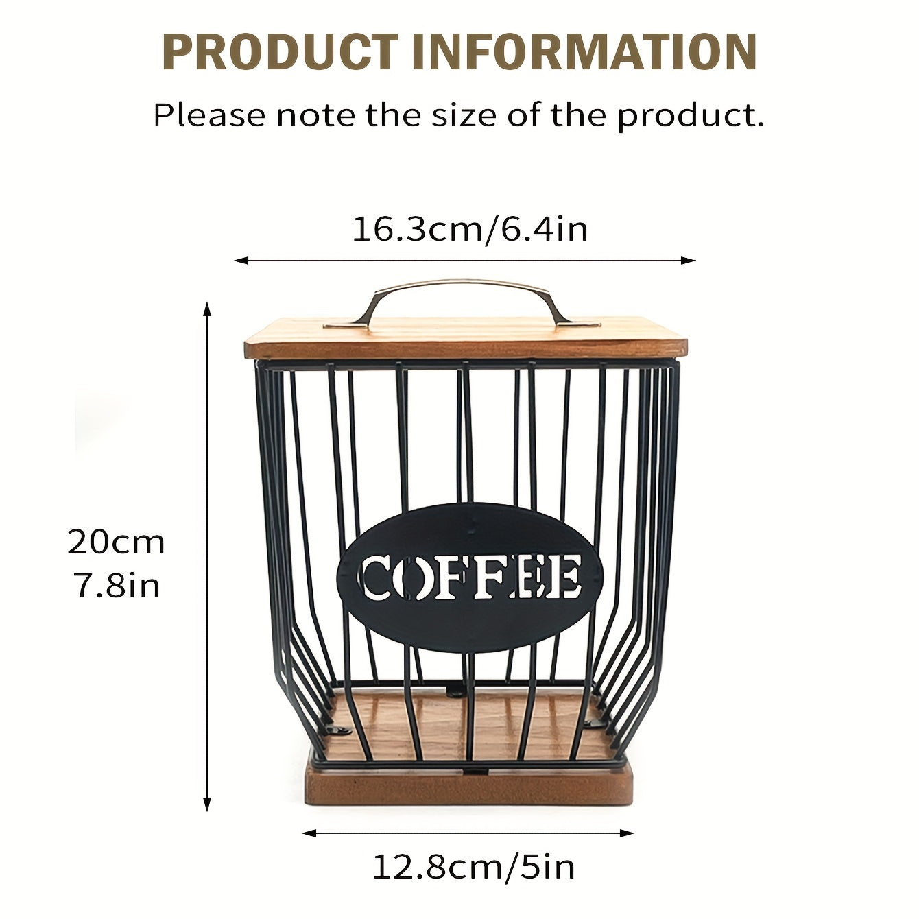 Black Wire and Wood Coffee Pod Holder with Lid for K-Cups and Tea Bags