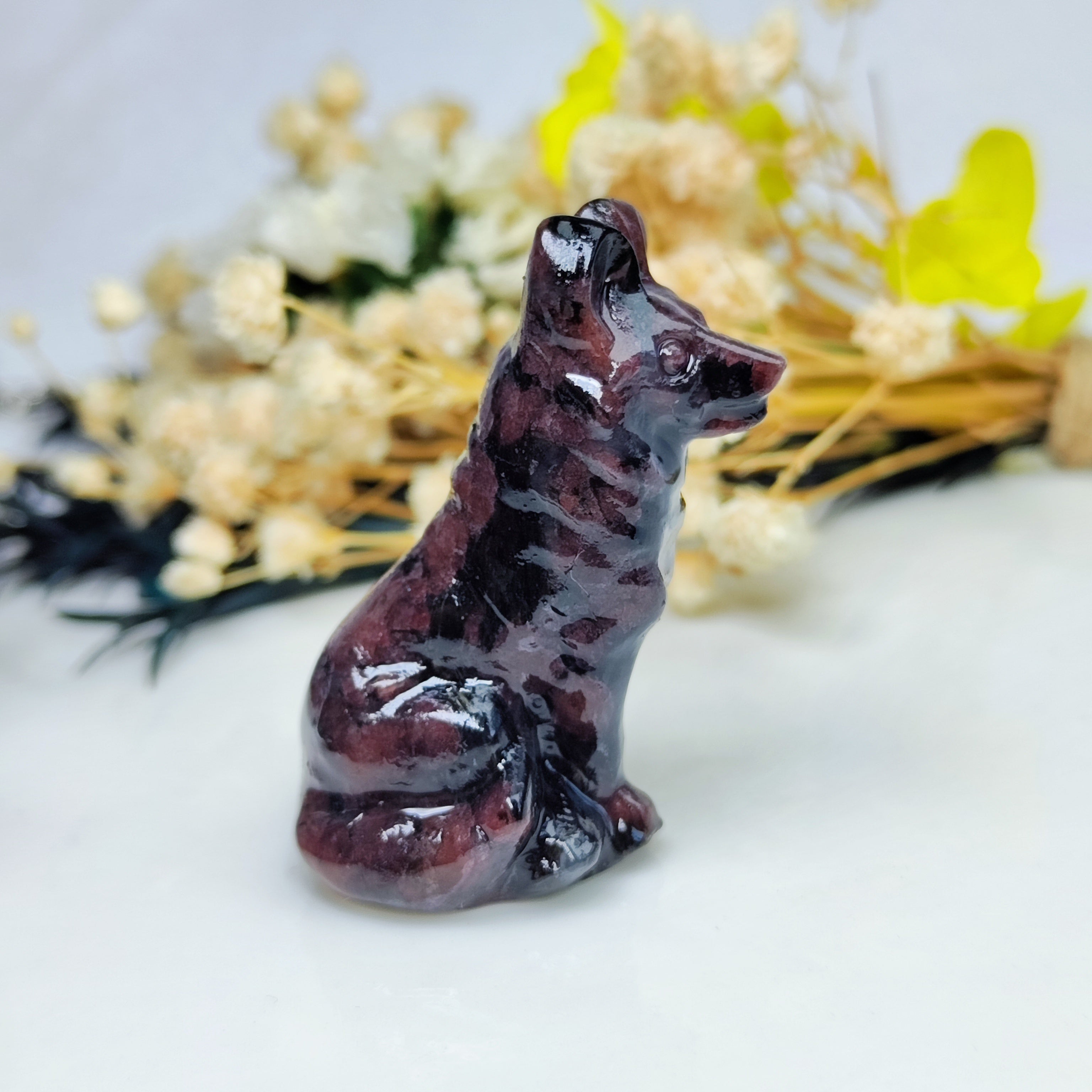 Kristall bilan oymali Bo'ri figuriya, uy bezaklari va sovg'alar uchun hayvon skulpturasi