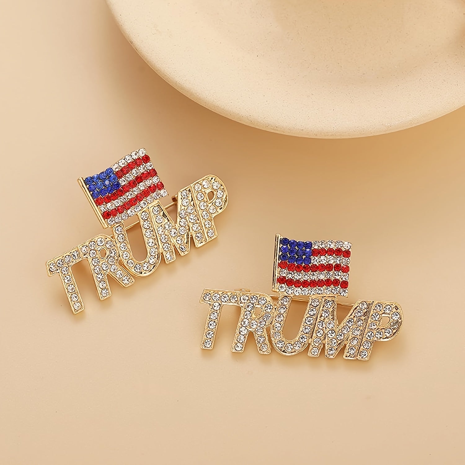 Set of 3 American Flag Crystal Pins Retro-Inspired Alloy Collectible Election Keepsakes
