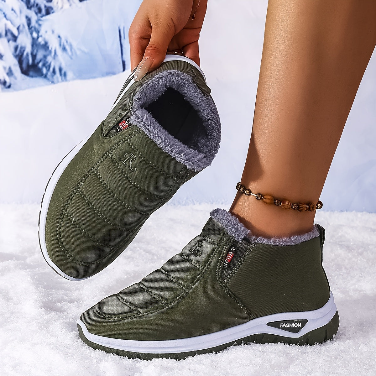 Women's Fleece-Lined Ankle Boots Lightweight Winter Hiking Shoes Black