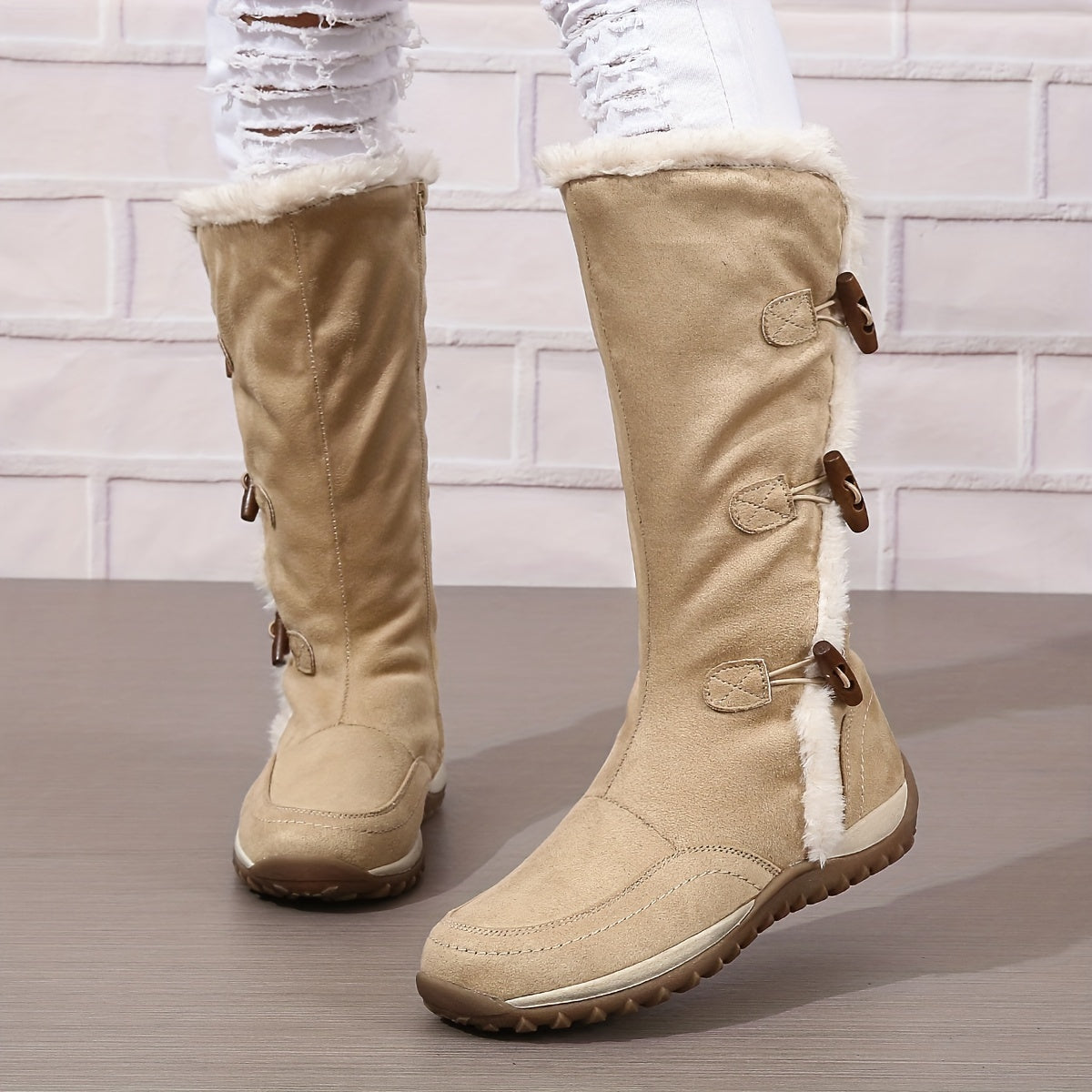 Women's Plush Lined Mid Calf Boots Thermal Snow Boots with Side Zipper