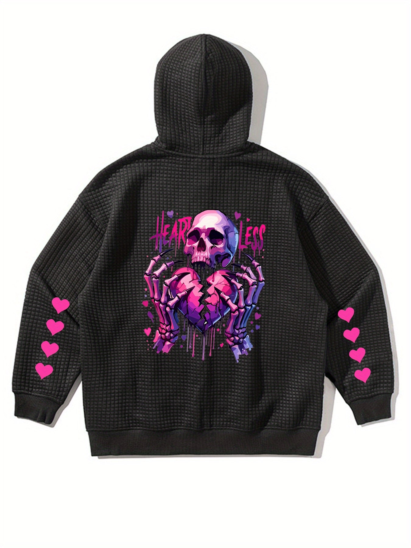 Women Waffle Jacket Zip Hooded Casual Printed Outerwear