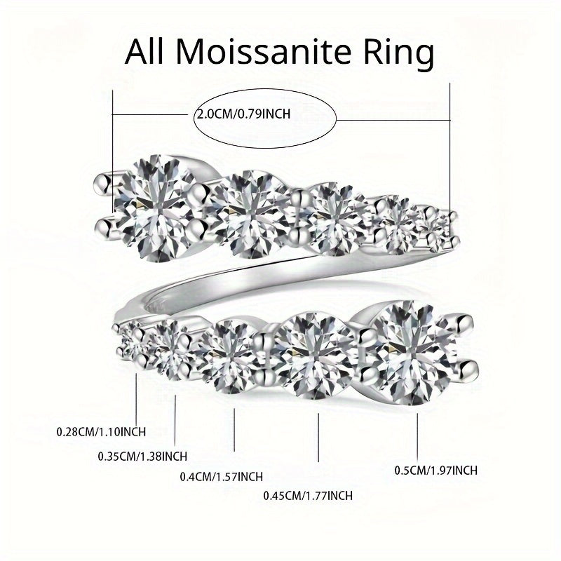 Потрясающее кольцо с открытым дизайном из серебра 925 пробы с моисанитом 3,36 карата, универсально регулируемое, новое модное украшение. Элегантный, вечный и универсальный стиль с ноткой утонченности, представленное в подарочной коробке.