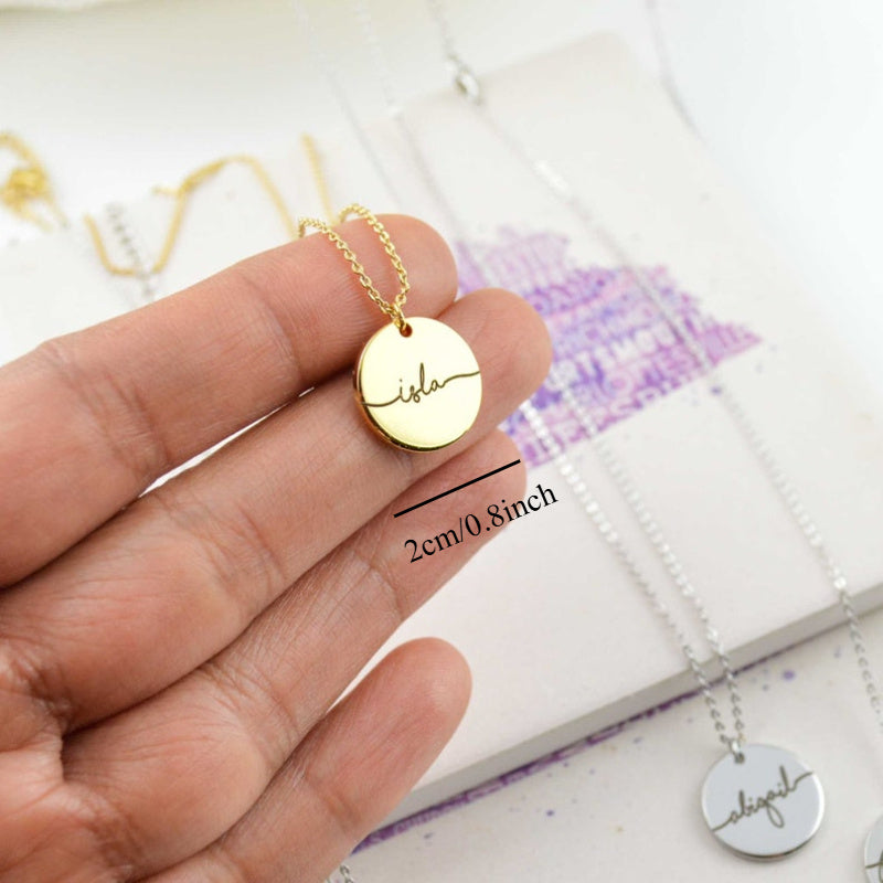 Gold Plated Stainless Steel Necklace with Custom Name Engraving and Round Pendant for Women