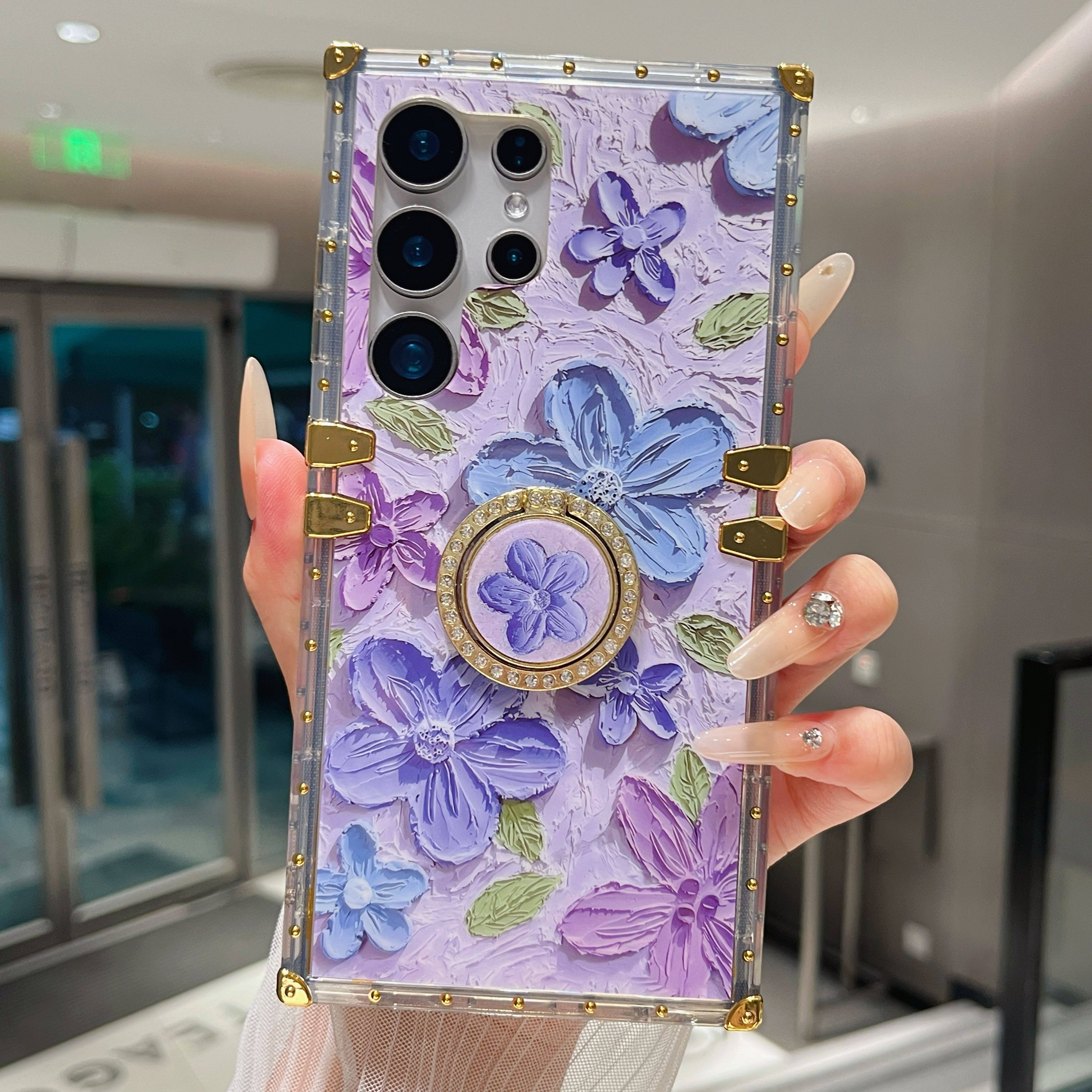 Vintage Oil Painting Flower TPU Phone Case with Ring Bracket for Samsung Galaxy S25 Ultra S24 Ultra S23 Ultra S22 Ultra S25 Plus S24 Plus S23 Plus S22 Plus S25 S24 S23 S22