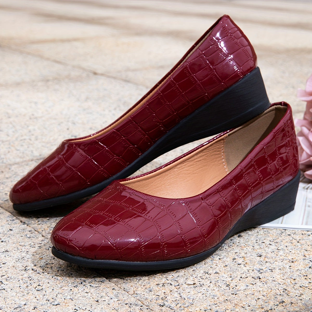 Women's Red Snake Print Mary Jane Flats Slip-On Casual Shoes