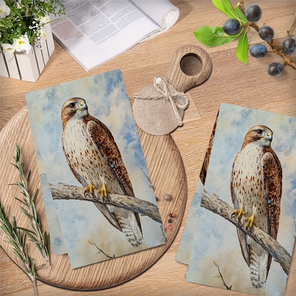 Two-Piece Ultra-Soft Kitchen Towels Hawk Design Highly Absorbent Machine Washable