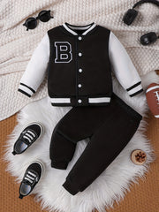 Baby Boys' Fall Winter Baseball Jersey Set with Letter Pattern Coat Top and Pants