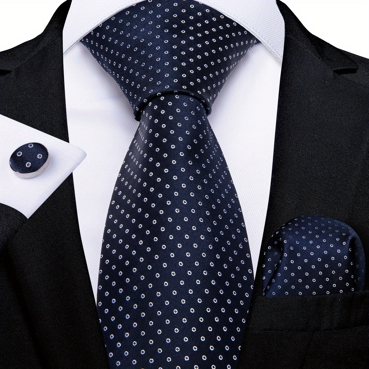 Men's Blue Paisley Striped Tie Handkerchief Cufflinks Wedding Accessories Set