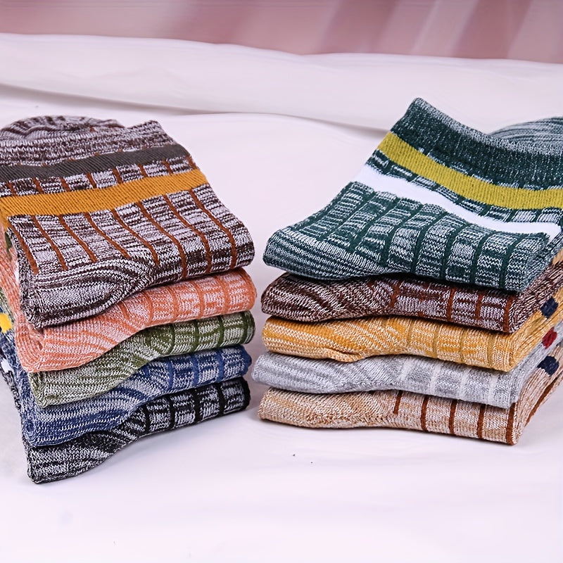 Мужские средне-голенищные ретро-полосатые носки, 10 пар, дышащие, комфортные, из полиэстера и спандекса