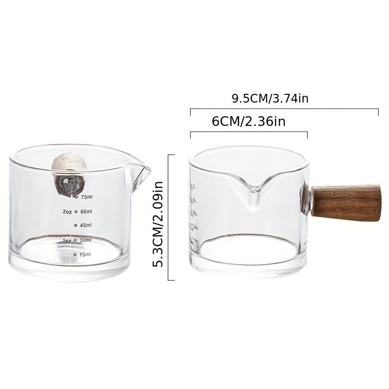 Yaratuvchi Shisha Sut Qozonchasi, Yog'och Tutqichi bilan, Qahva Ta'mini O'lchash uchun Isiga Qarshi O'lchov Stakan, Shisha Ziravor Qozonchasi, O'lchov Belgilari bilan, 1 Dona