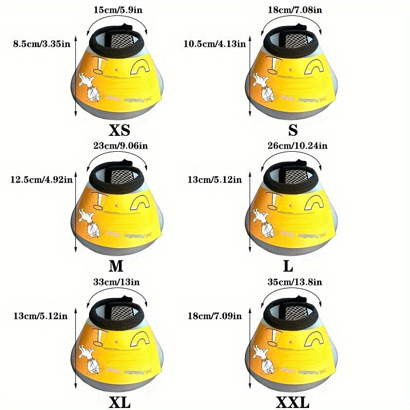 Moslashuvchan yumshoq itlar va mushuklar uchun Elizabethan bo‘yi, chizishdan himoya qilish va tishlashni oldini olish uchun qora chetli tikuv bilan