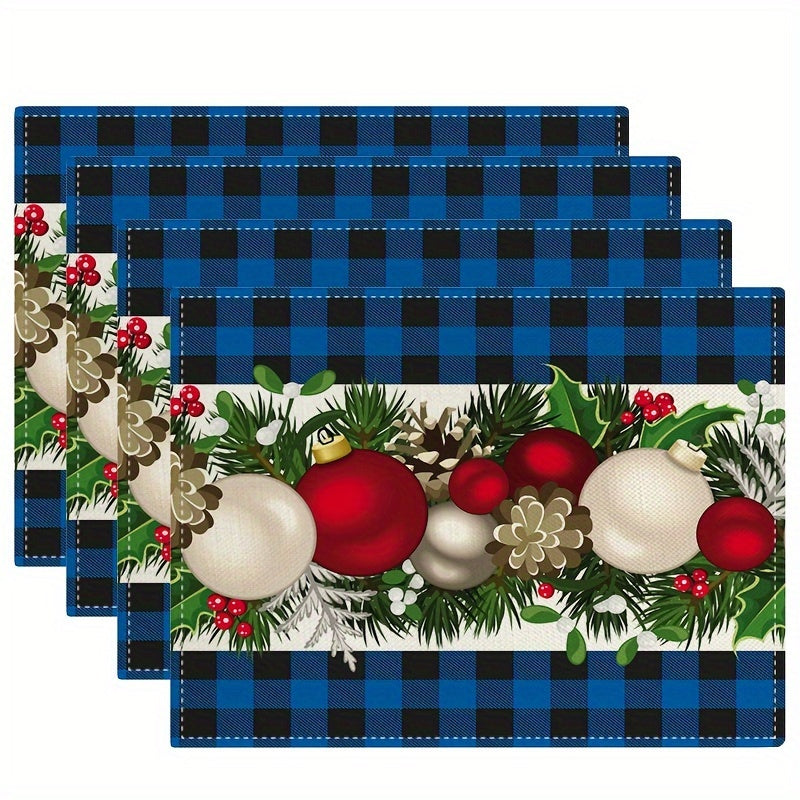 Christmas Placemats Set of 4 Red and Black Buffalo Check Plaid 30.48x45.72cm