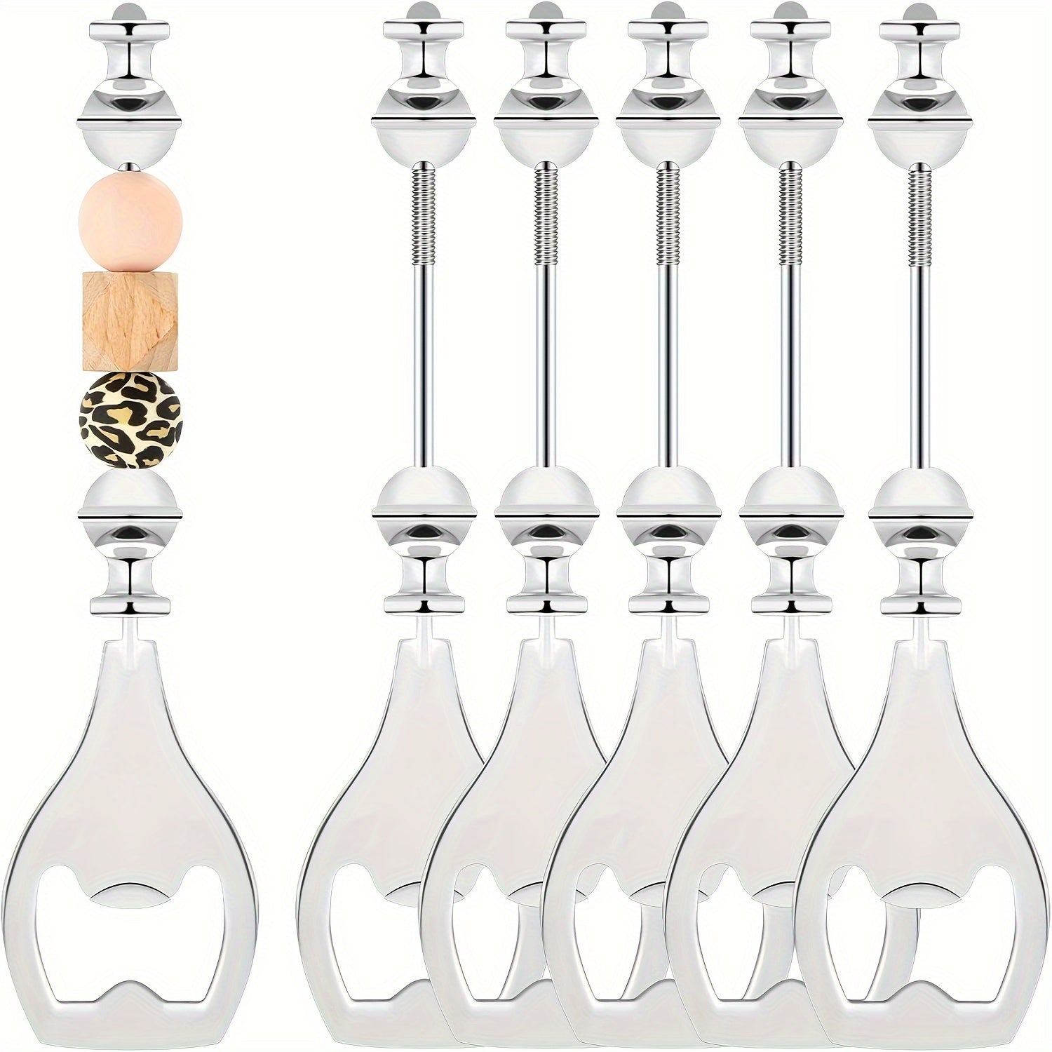 Set of 6 Silver Beaded Metal Bottle Openers for DIY Crafts and Party Favors