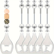 Set of 6 Silver Beaded Metal Bottle Openers for DIY Crafts and Party Favors