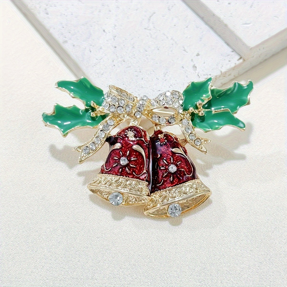 Punk Style Rhinestone Corsage Brooch Pin for Suits and Coats Christmas Bell Design