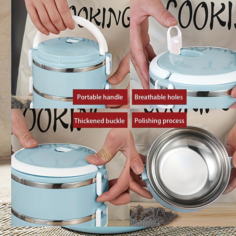 Insulated Stainless Steel 2-Tier Lunch Box Leak-Proof Food Container for Office School Camping